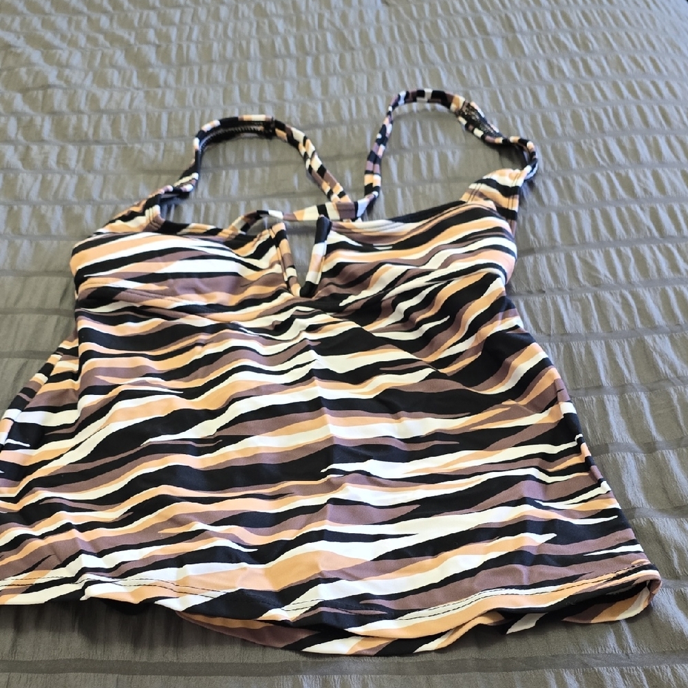 Salt &Cove Zebra Print Tankini Top - Black, White, Tan Xs Nwt